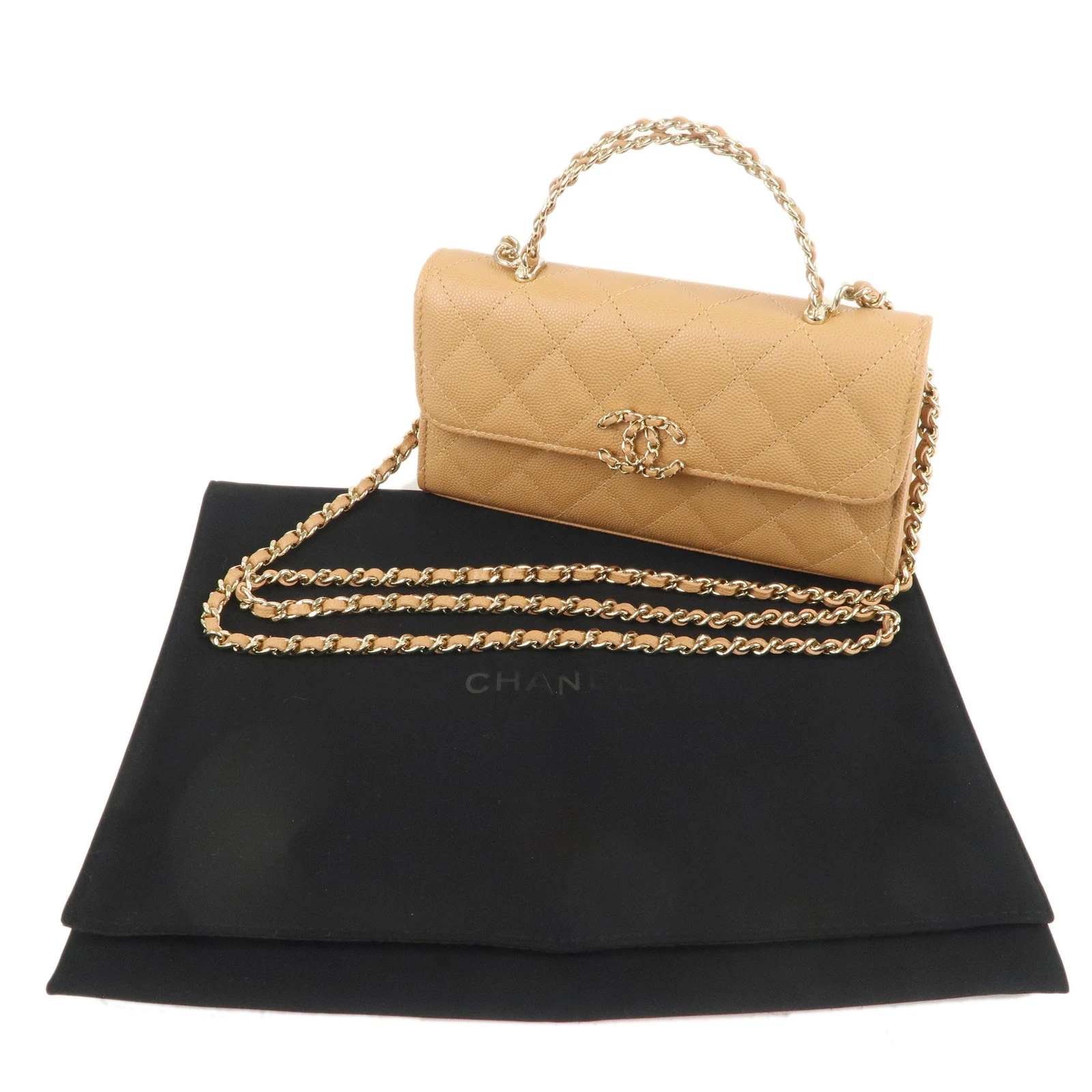 Chanel Gold Caviar Leather Vanity Handle Chain Shoulder Bag
