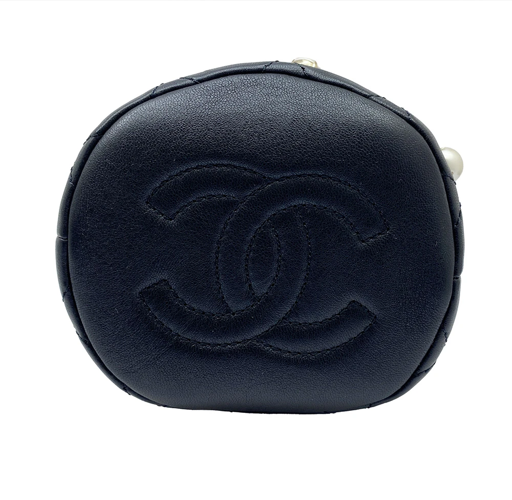 Chanel Black Lambskin Quilted Pearl Mini About Pearl Drawstring Bag