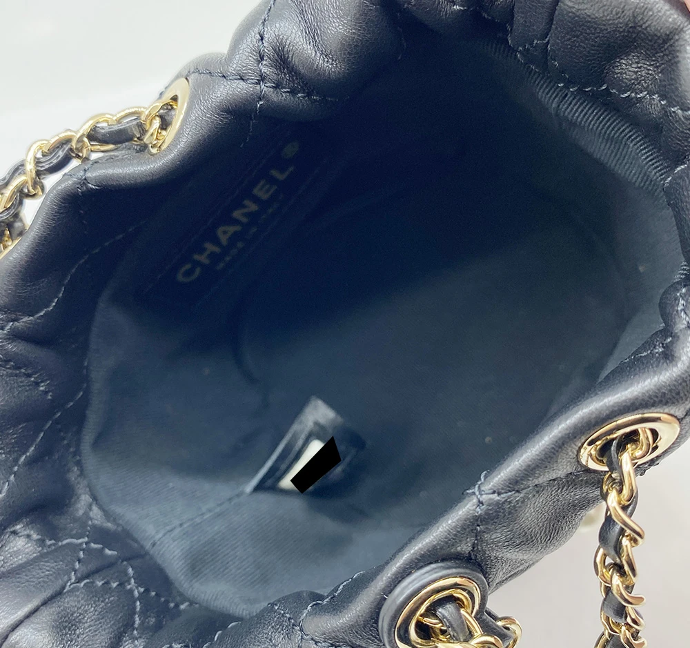 Chanel Black Lambskin Quilted Pearl Mini About Pearl Drawstring Bag