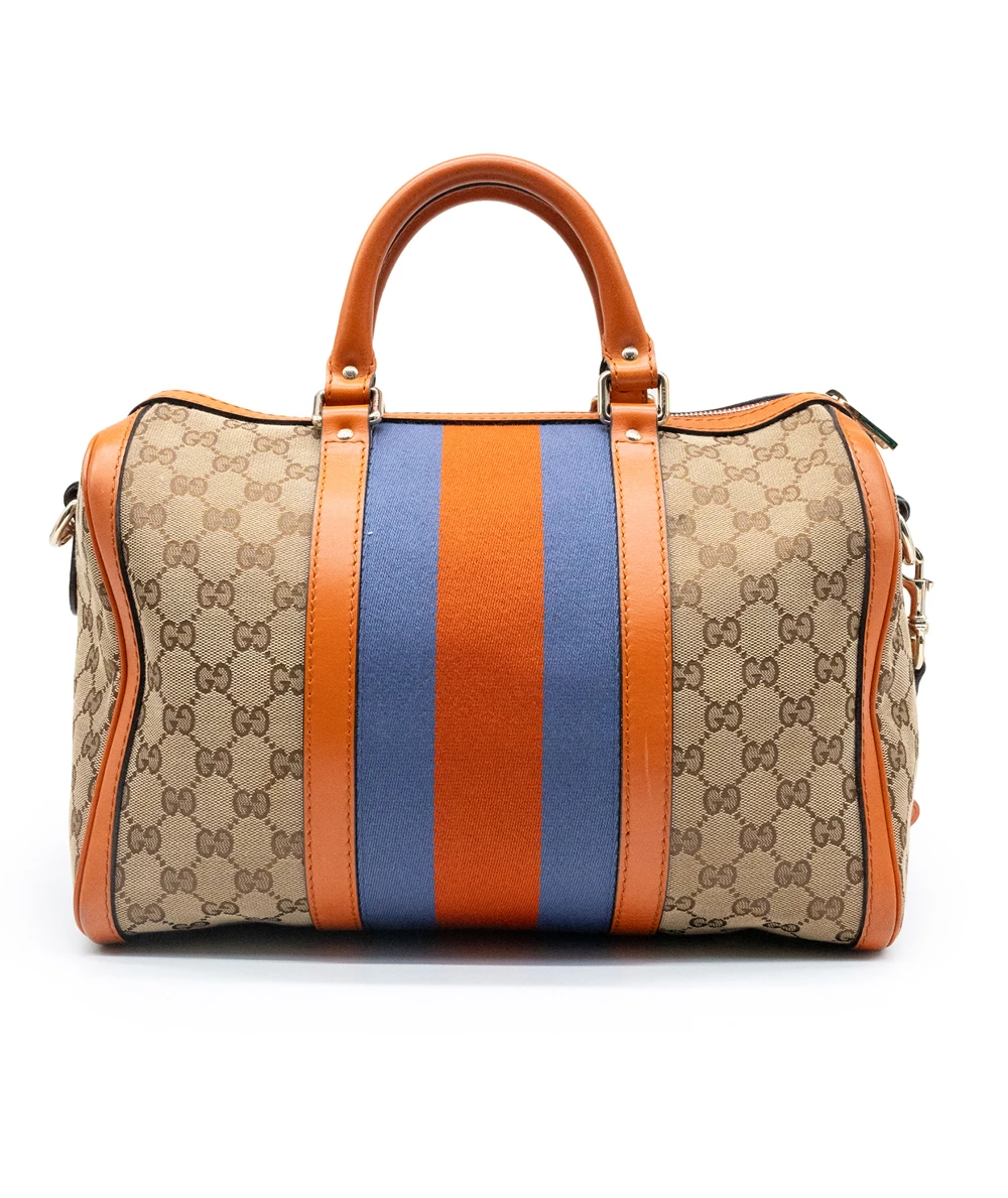 Gucci Beige/Brown GG Canvas And Orange Leather Medium Vintage Web Boston Bag