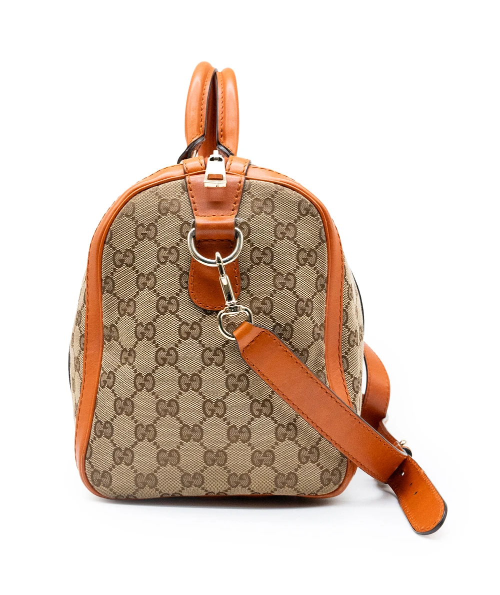 Gucci Beige/Brown GG Canvas And Orange Leather Medium Vintage Web Boston Bag