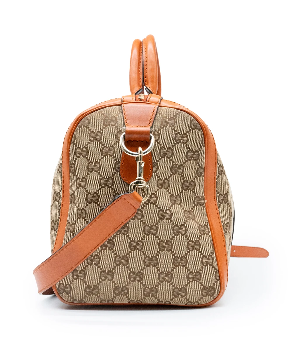 Gucci Beige/Brown GG Canvas And Orange Leather Medium Vintage Web Boston Bag