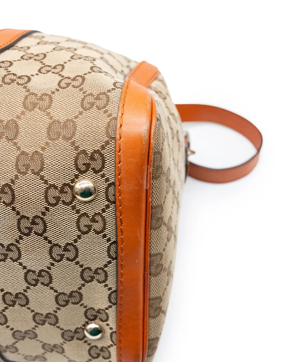 Gucci Beige/Brown GG Canvas And Orange Leather Medium Vintage Web Boston Bag