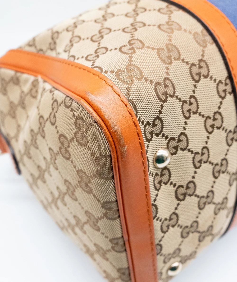 Gucci Beige/Brown GG Canvas And Orange Leather Medium Vintage Web Boston Bag