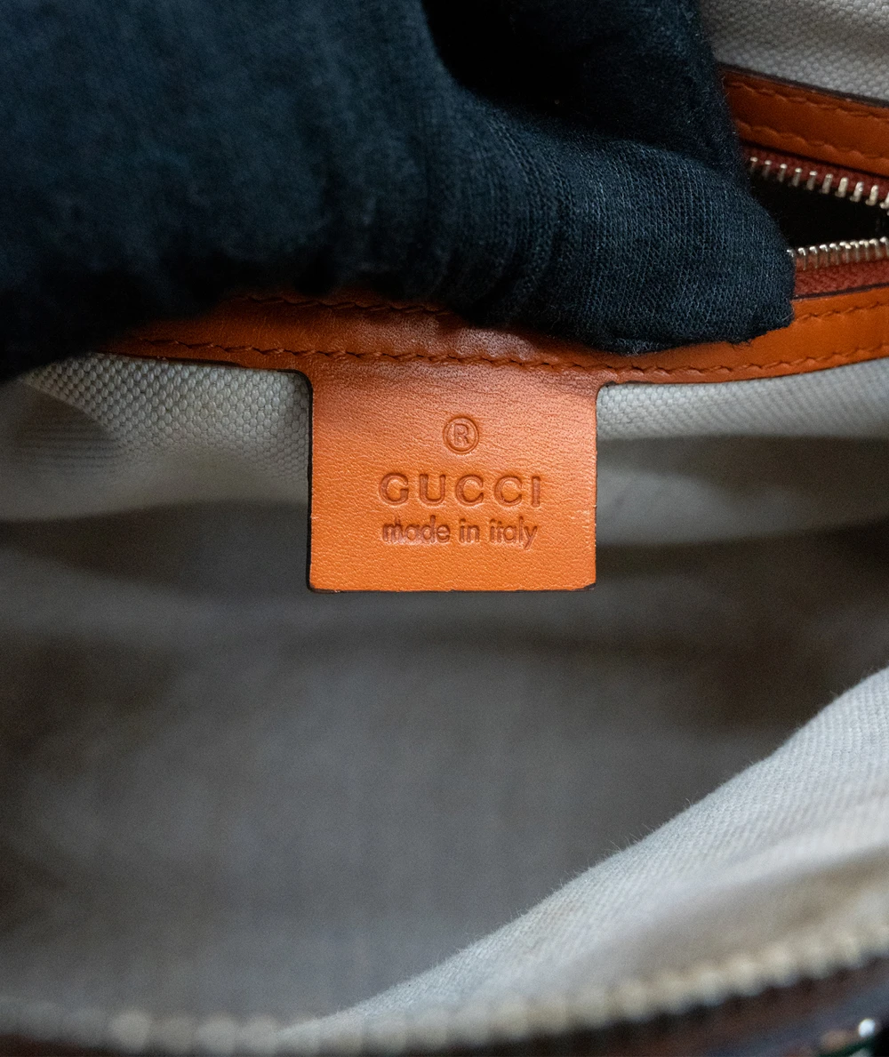 Gucci Beige/Brown GG Canvas And Orange Leather Medium Vintage Web Boston Bag