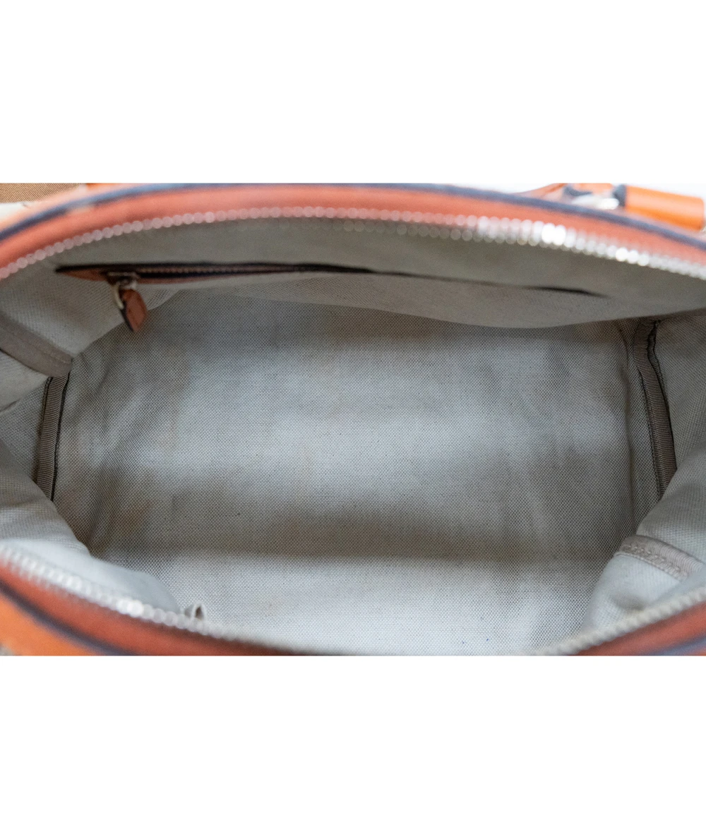 Gucci Beige/Brown GG Canvas And Orange Leather Medium Vintage Web Boston Bag