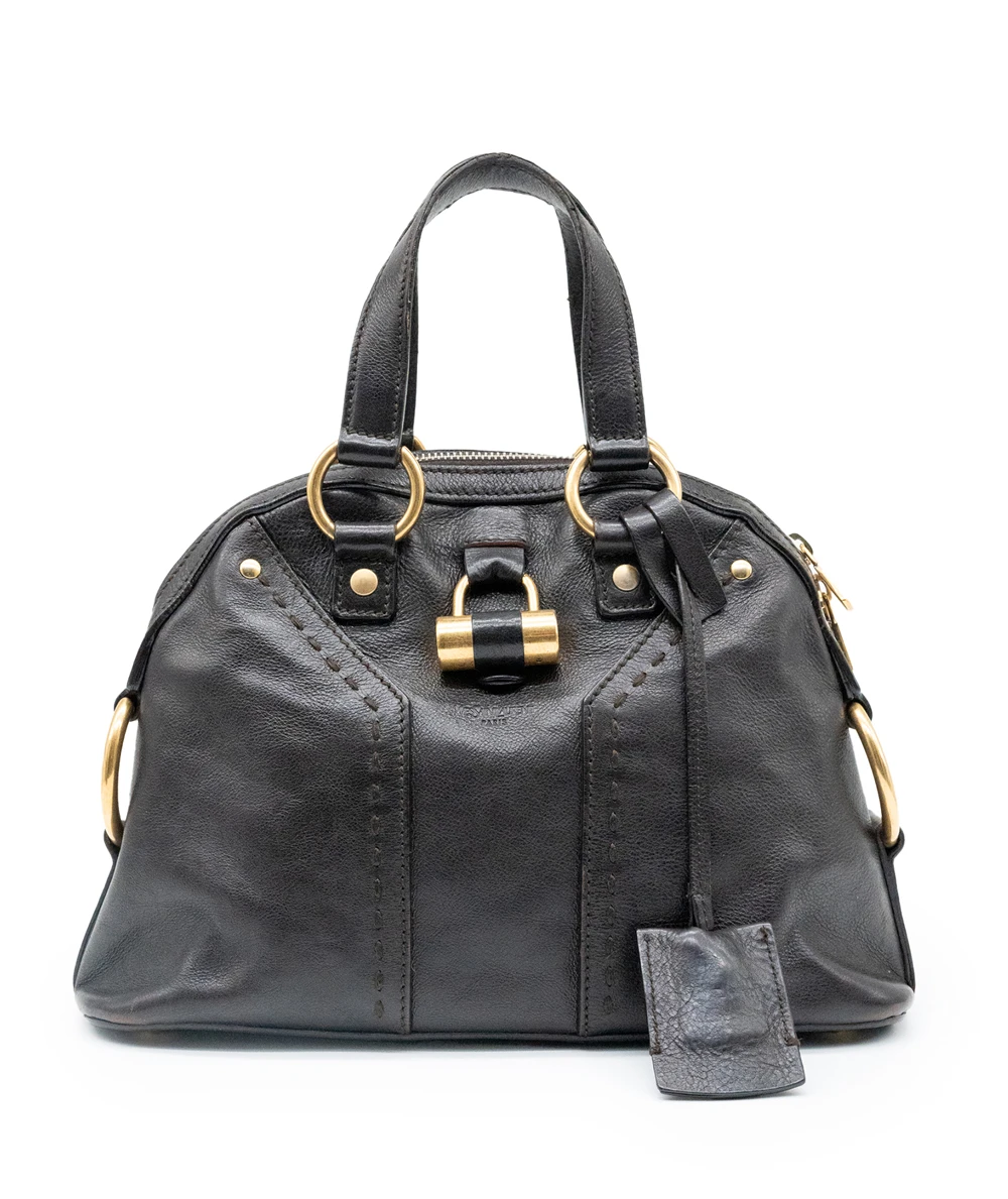 Yves Saint Laurent Dark Brown Patent Leather Small Muse Satchel Bag