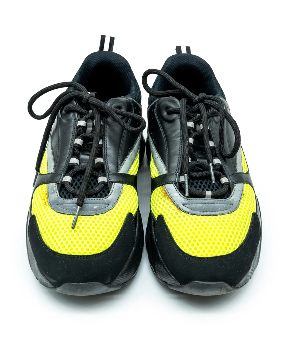 Dior Size 42 Black/Neon Green Leather and Mesh B22 Sneakers