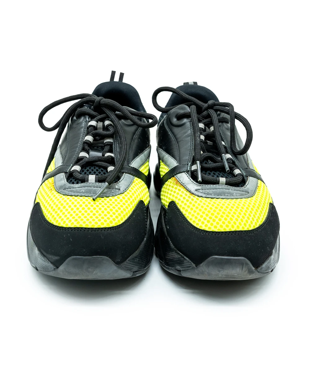 Dior Size 42 Black/Neon Green Leather and Mesh B22 Sneakers