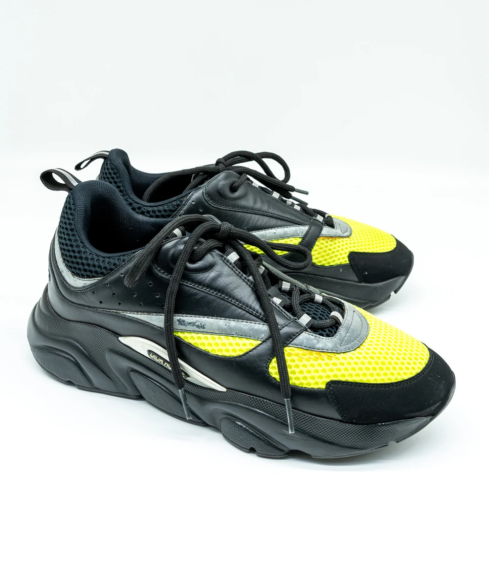 Dior Size 42 Black/Neon Green Leather and Mesh B22 Sneakers