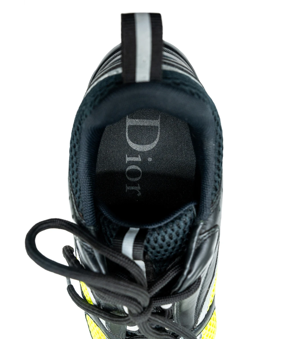 Dior Size 42 Black/Neon Green Leather and Mesh B22 Sneakers