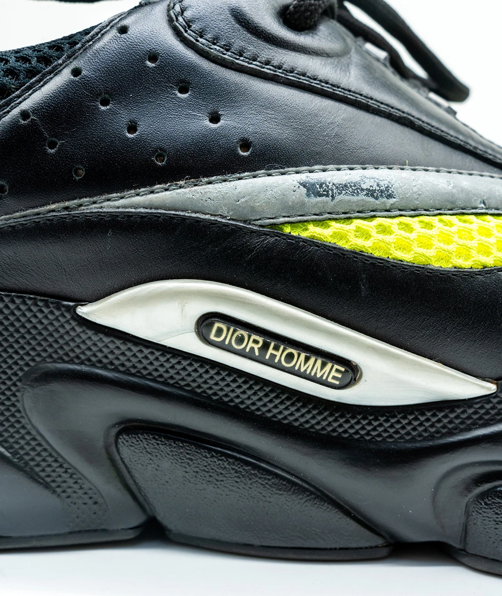 Dior Size 42 Black/Neon Green Leather and Mesh B22 Sneakers