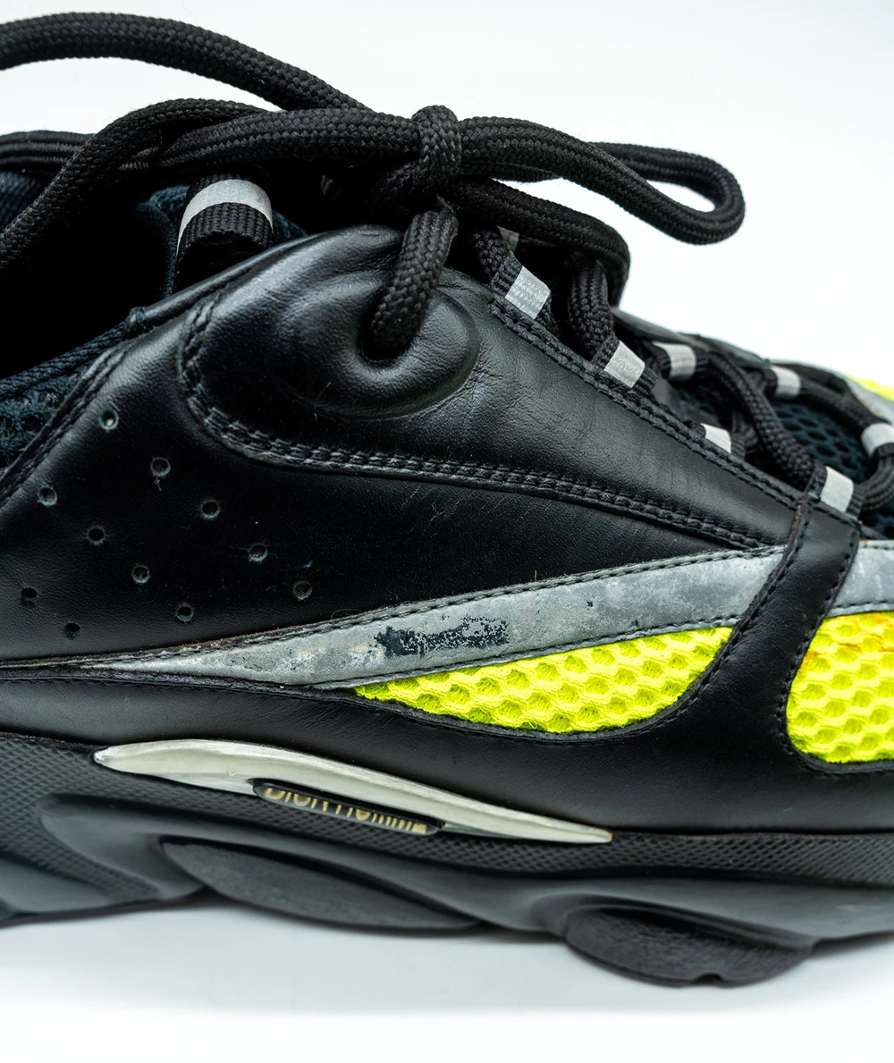 Dior Size 42 Black/Neon Green Leather and Mesh B22 Sneakers