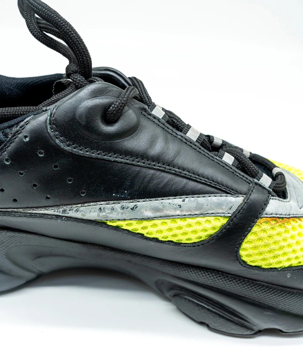 Dior Size 42 Black/Neon Green Leather and Mesh B22 Sneakers