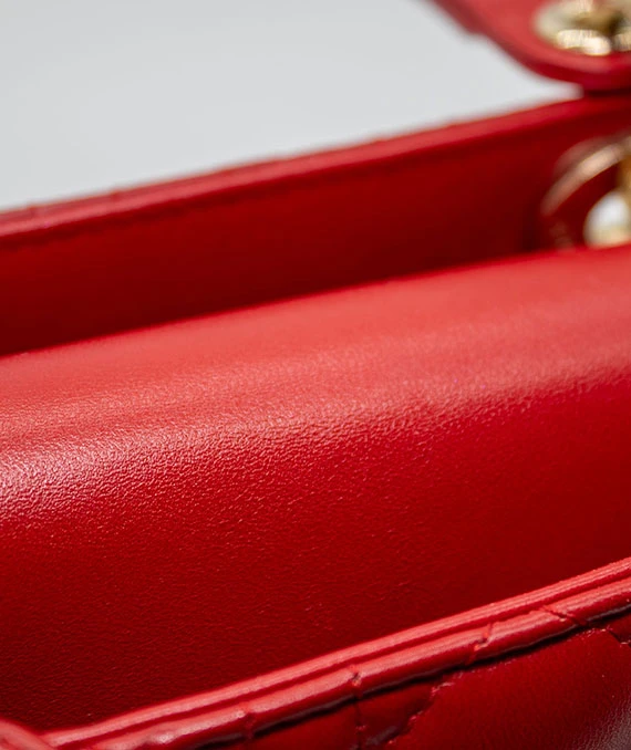Christian Dior Red Color Small Lady Dior Lambskin Leather Satchel Bag