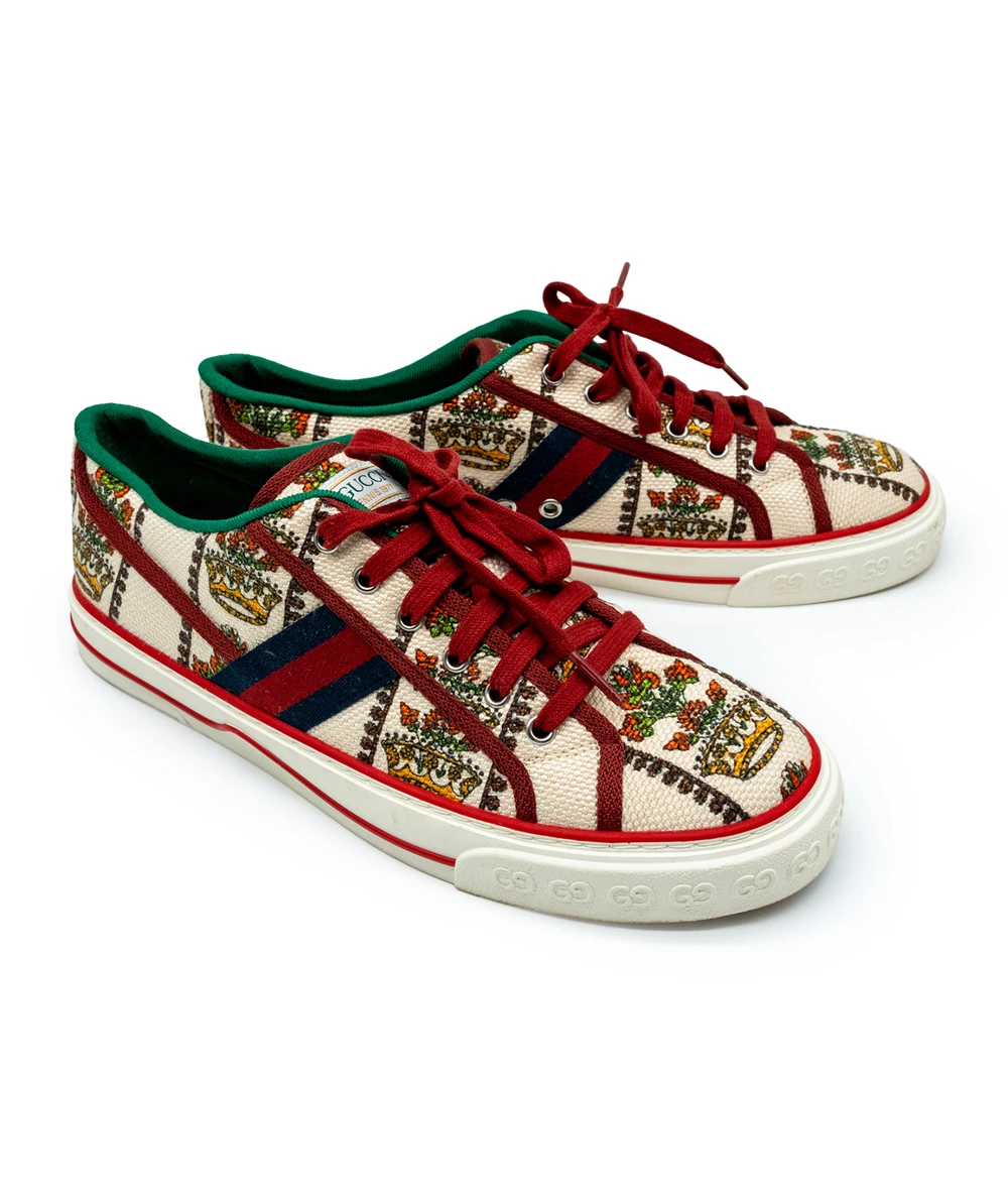 Gucci Size 46 Tennis 1977 Crown Print Mens Sneakers