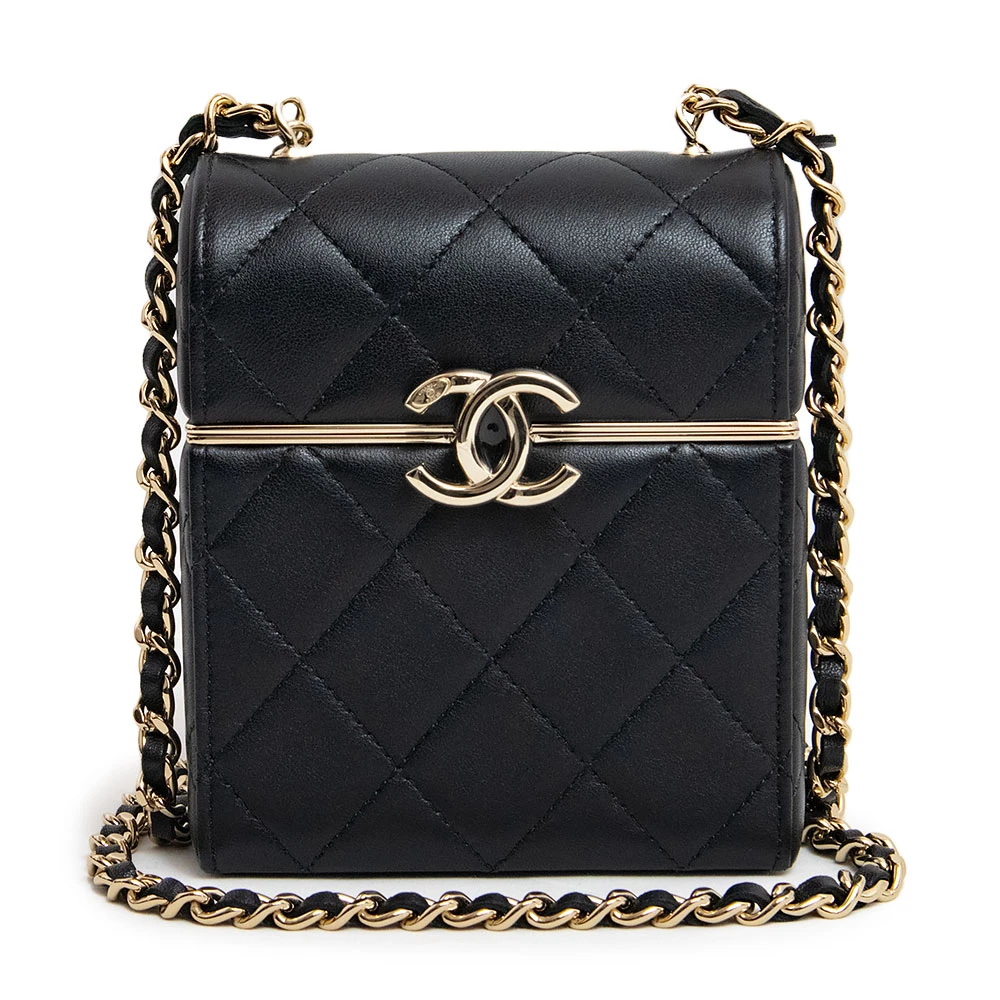 Chanel Black Quilted Lambskin Box Chain Vanity Shoulder Bag