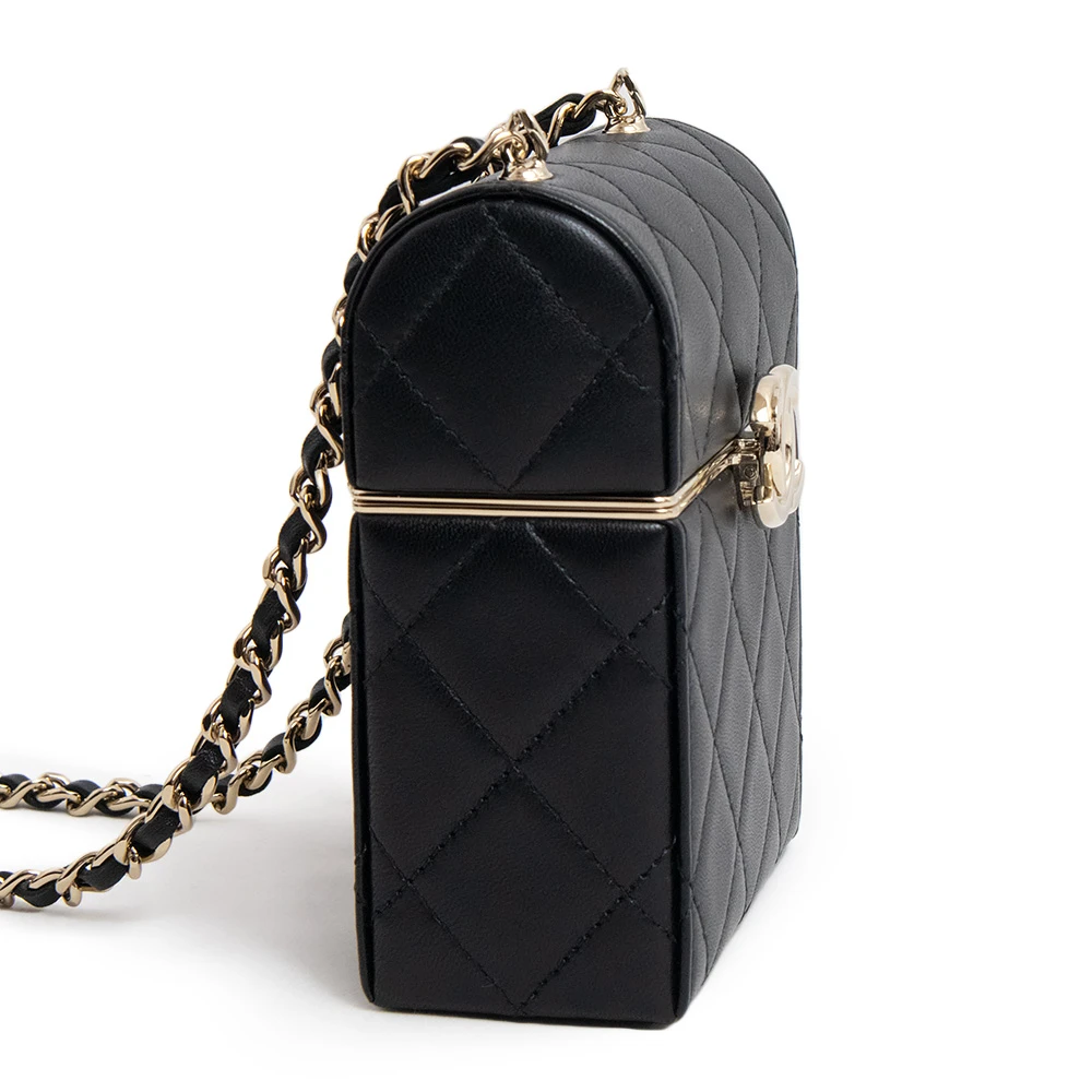 Chanel Black Quilted Lambskin Box Chain Vanity Shoulder Bag
