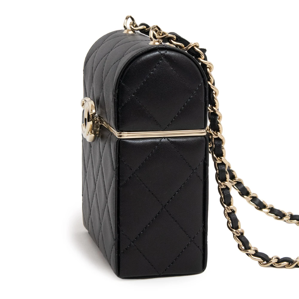 Chanel Black Quilted Lambskin Box Chain Vanity Shoulder Bag