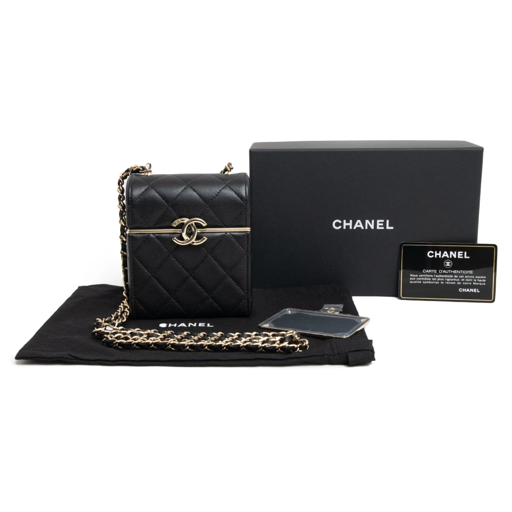 Chanel Black Quilted Lambskin Box Chain Vanity Shoulder Bag