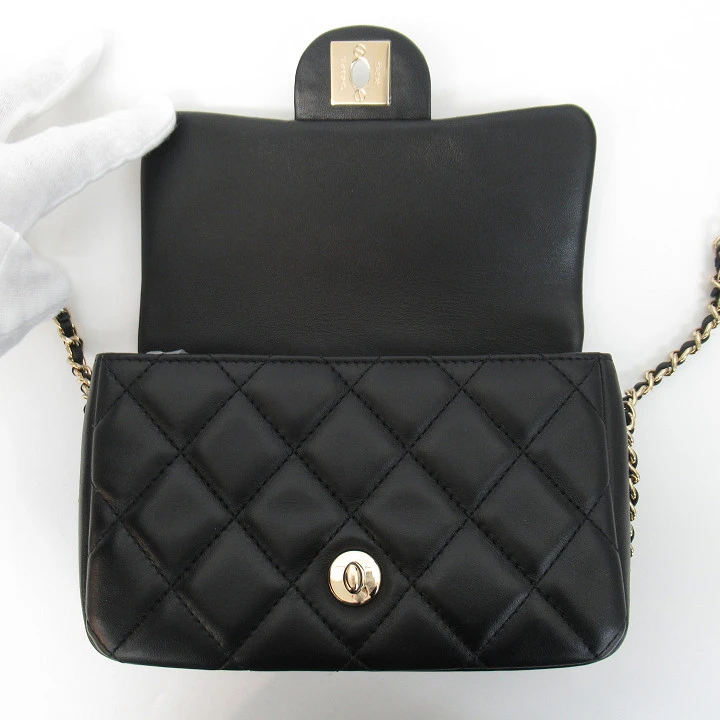 Chanel Black Lambskin Quilted Mini My Precious Pearls Chain Shoulder Bag