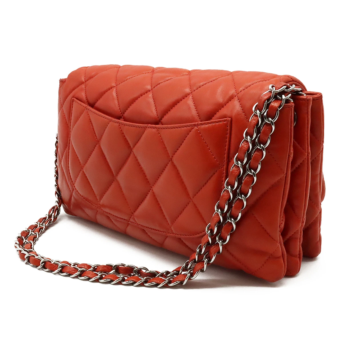 Chanel Orange Quilted Lambskin Leather Accordion Flap Bag
