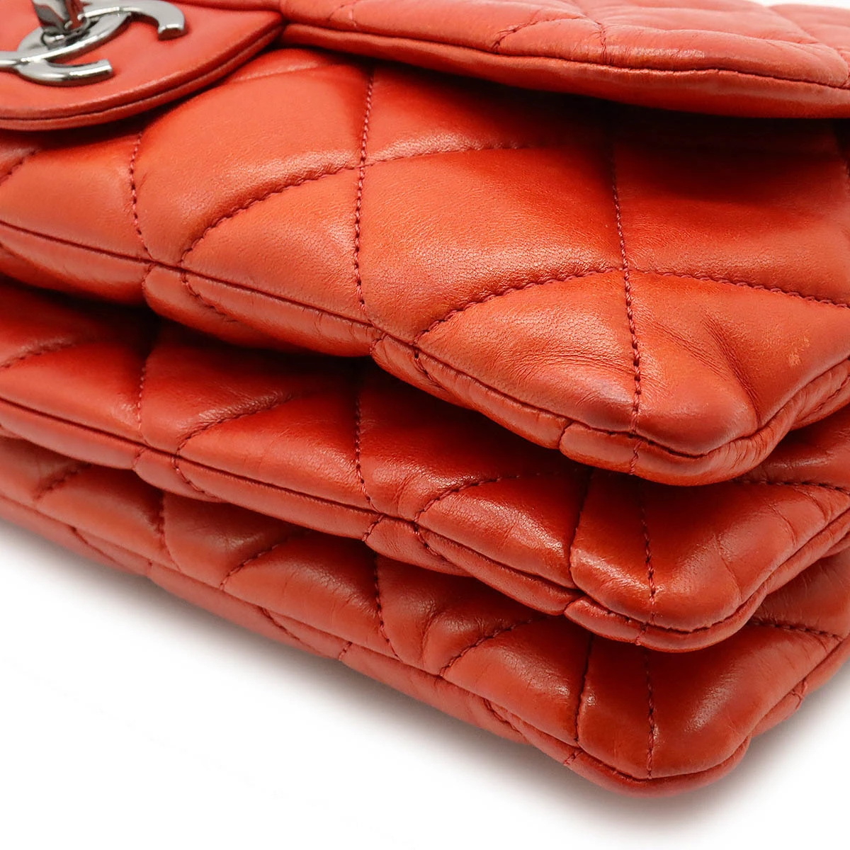 Chanel Orange Quilted Lambskin Leather Accordion Flap Bag