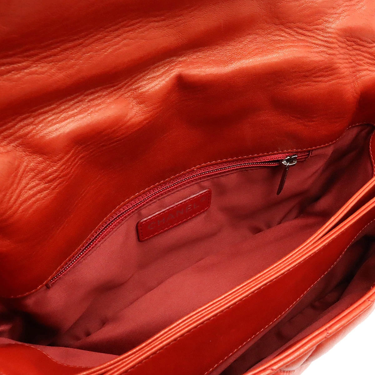 Chanel Orange Quilted Lambskin Leather Accordion Flap Bag