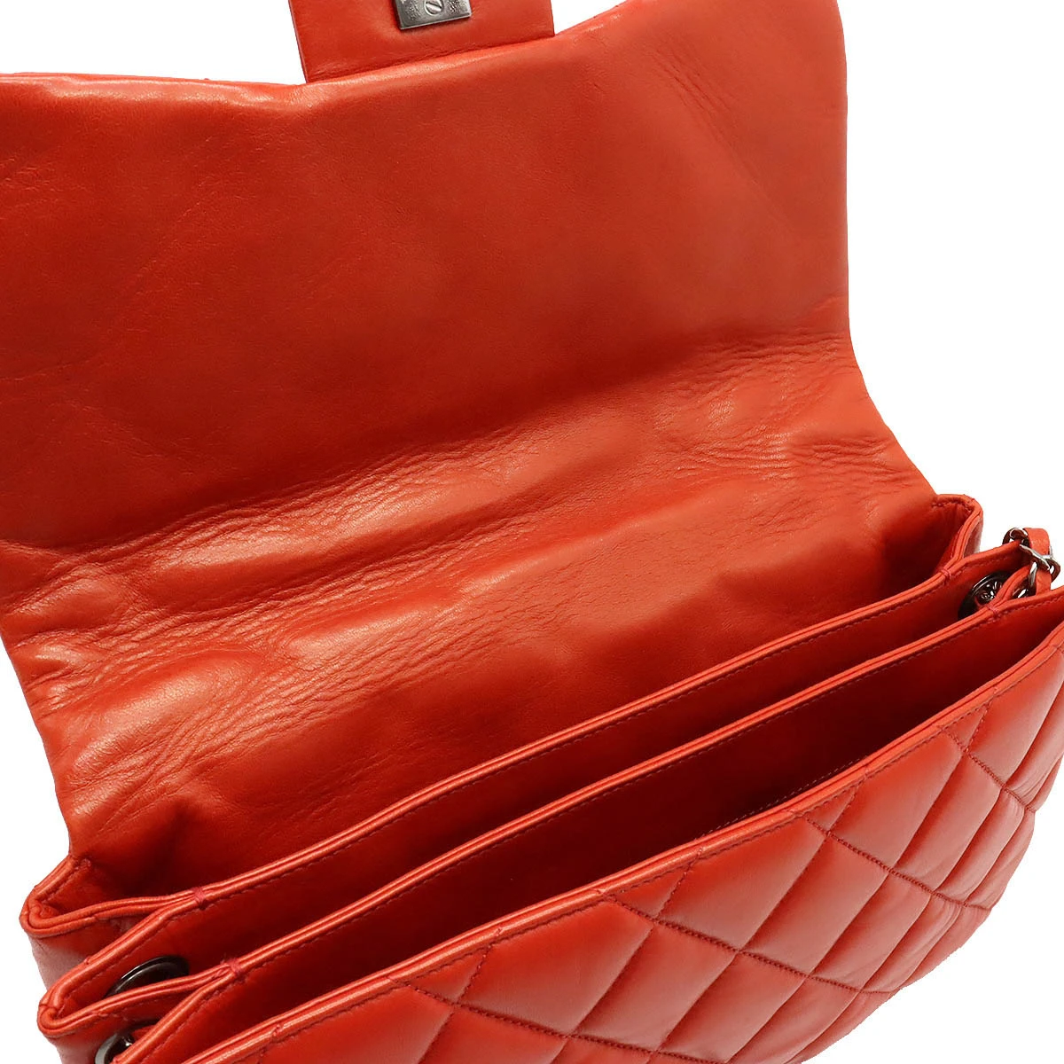 Chanel Orange Quilted Lambskin Leather Accordion Flap Bag