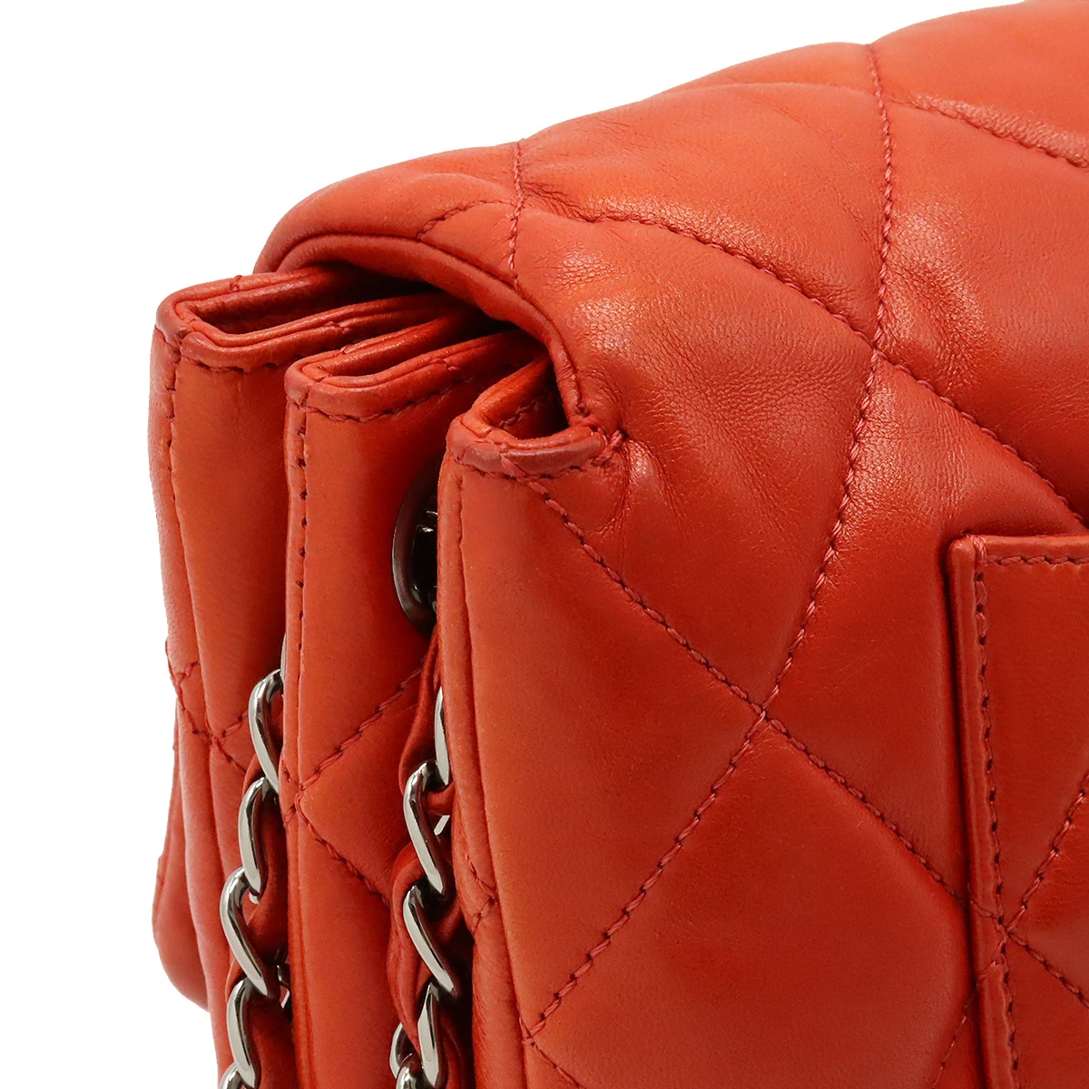 Chanel Orange Quilted Lambskin Leather Accordion Flap Bag