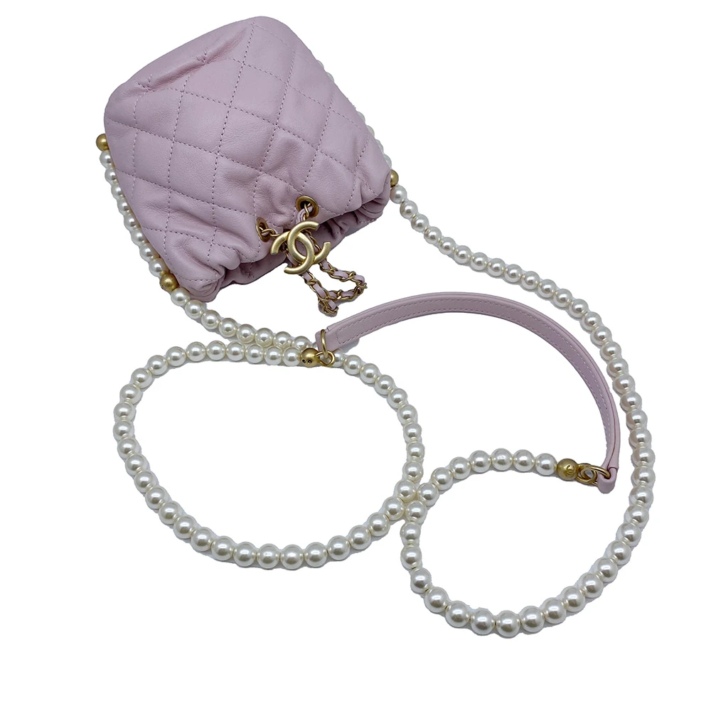 Chanel Pink Calfskin Leather Mini About Pearls Drawstring Bucket Bag
