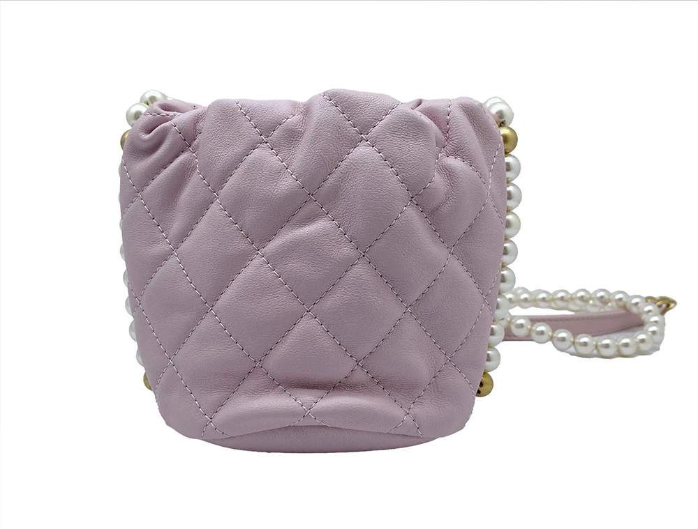 Chanel Pink Calfskin Leather Mini About Pearls Drawstring Bucket Bag