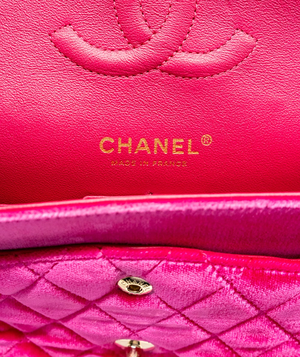 Chanel Fuschia Pink Quilted Velvet Medium Classic Double Flap Bag