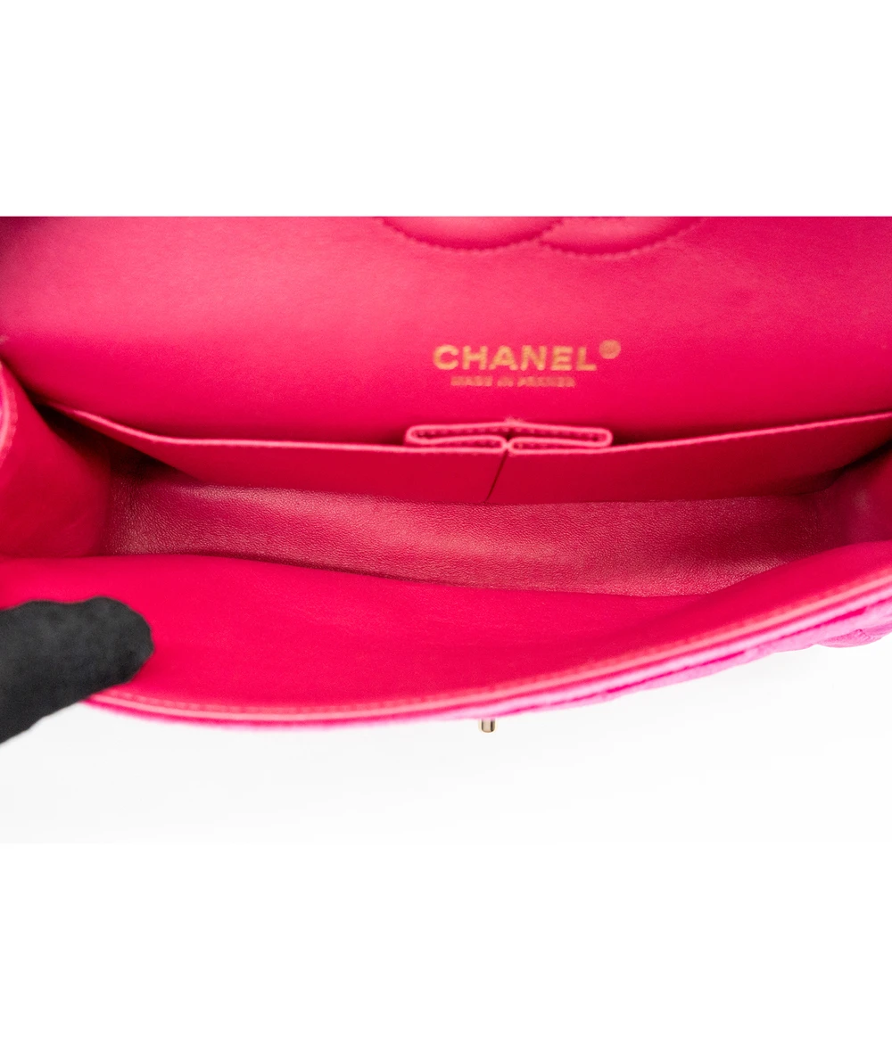 Chanel Fuschia Pink Quilted Velvet Medium Classic Double Flap Bag