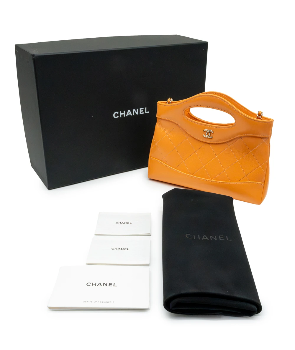 Chanel Orange Color Leather 31 Nano Shopping Bag