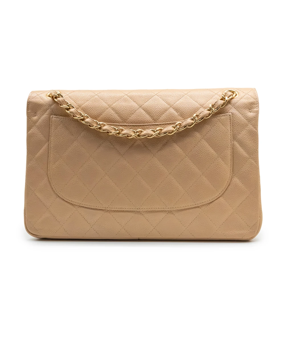 Chanel Beige Classic Double Flap Jumbo in Caviar Leather with Gold Hardware