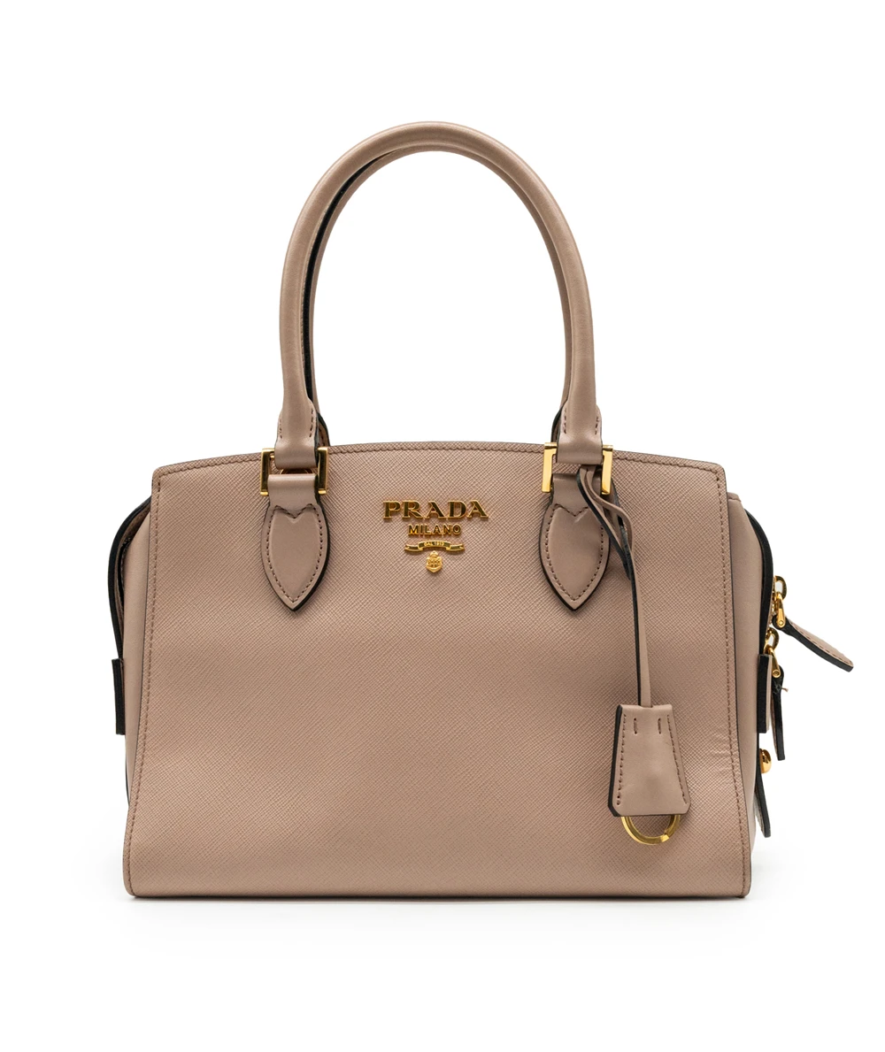 Prada Beige Saffiano Leather Borsa a Mano Satchel