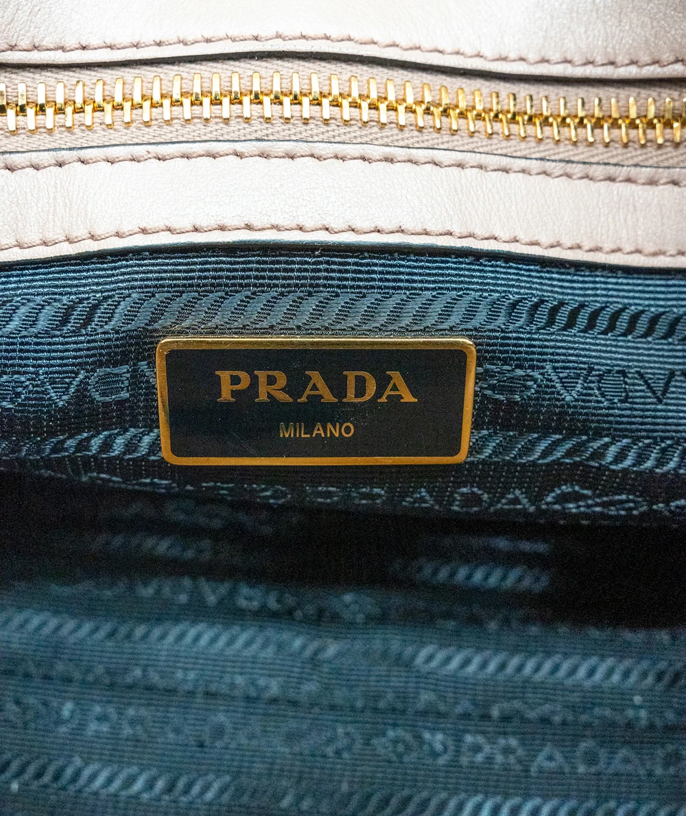 Prada Beige Saffiano Leather Borsa a Mano Satchel