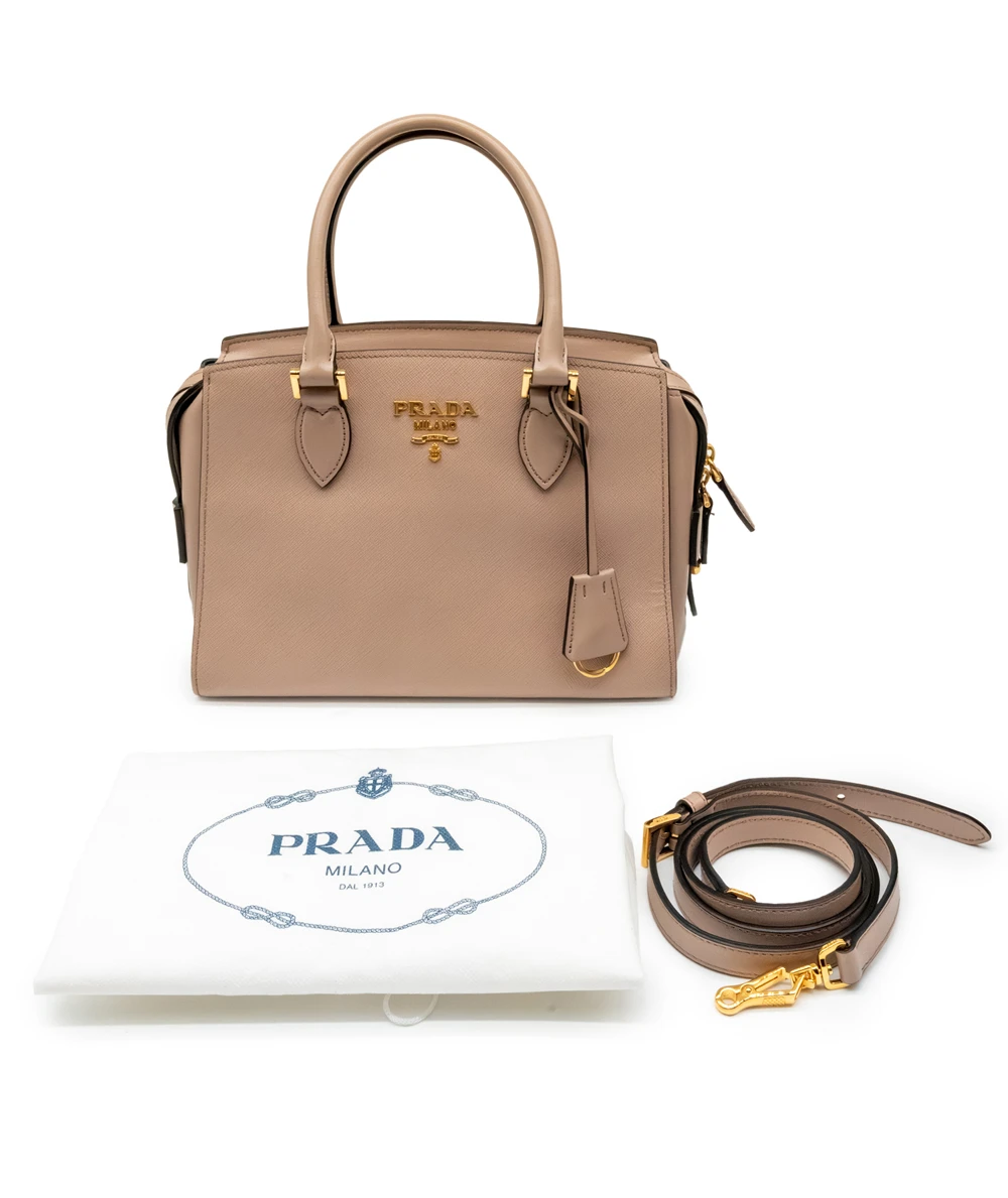 Prada Beige Saffiano Leather Borsa a Mano Satchel