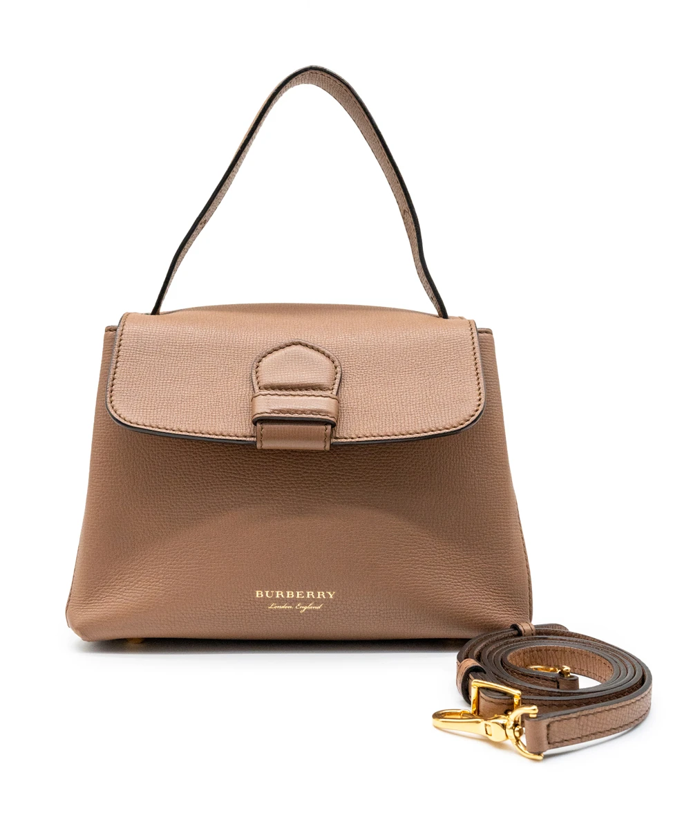 Burberry Brown Leather House Check Canvas Camberley Top Handle Bag