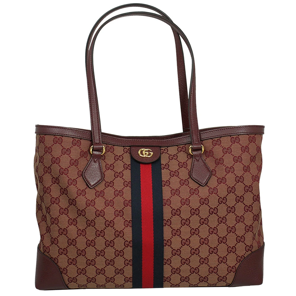 Gucci Burgundy GG Canvas and Leather Ophidia Tote Bag