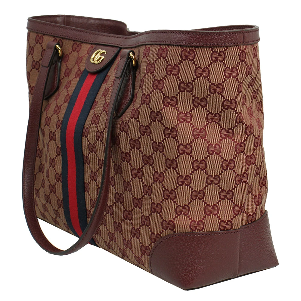 Gucci Burgundy GG Canvas and Leather Ophidia Tote Bag