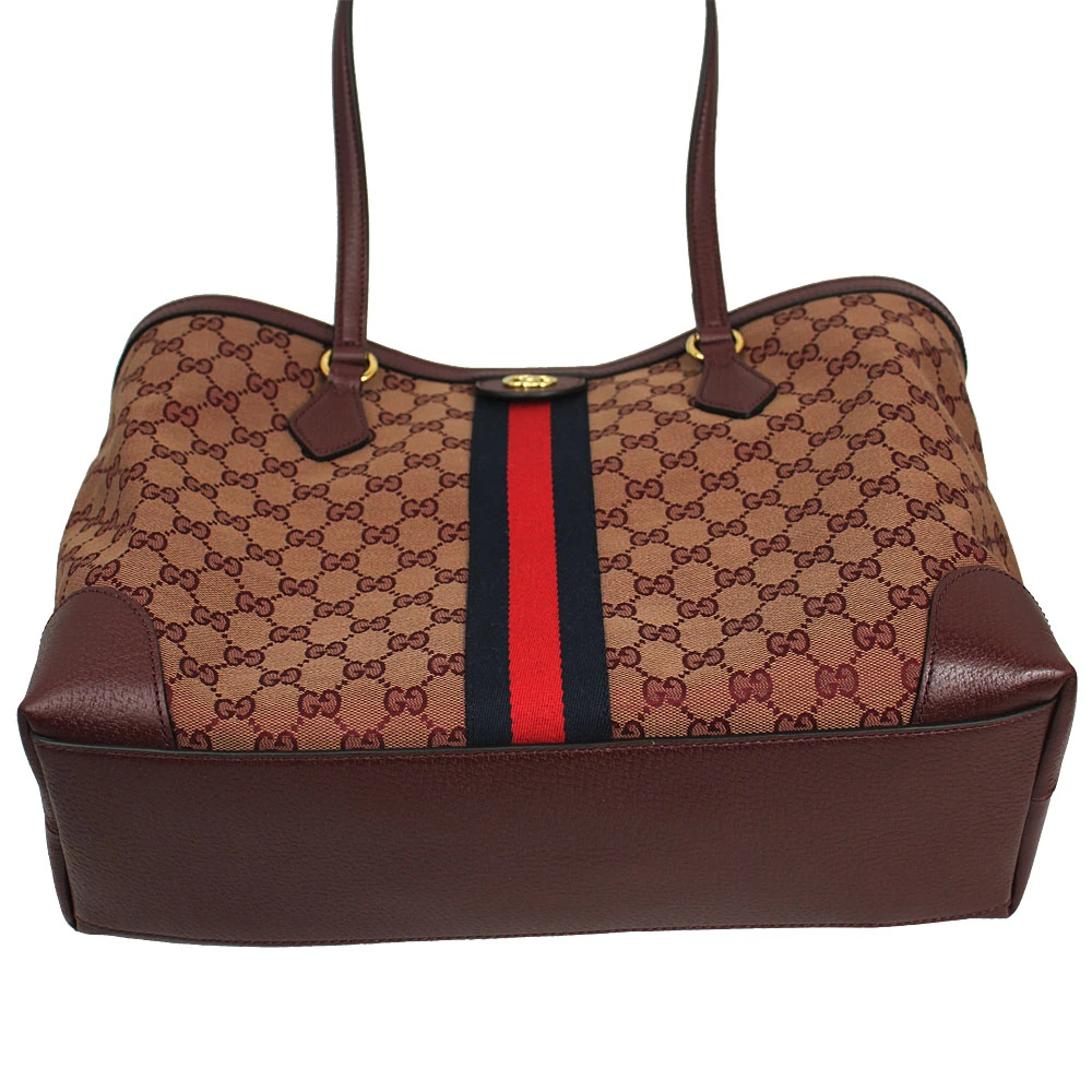 Gucci Burgundy GG Canvas and Leather Ophidia Tote Bag