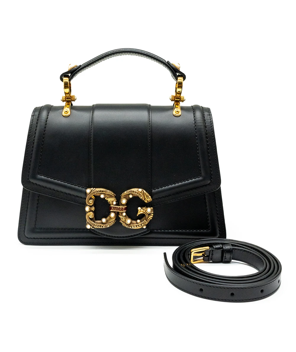 Dolce  Gabbana Black Leather DG Amore Top Handle Bag