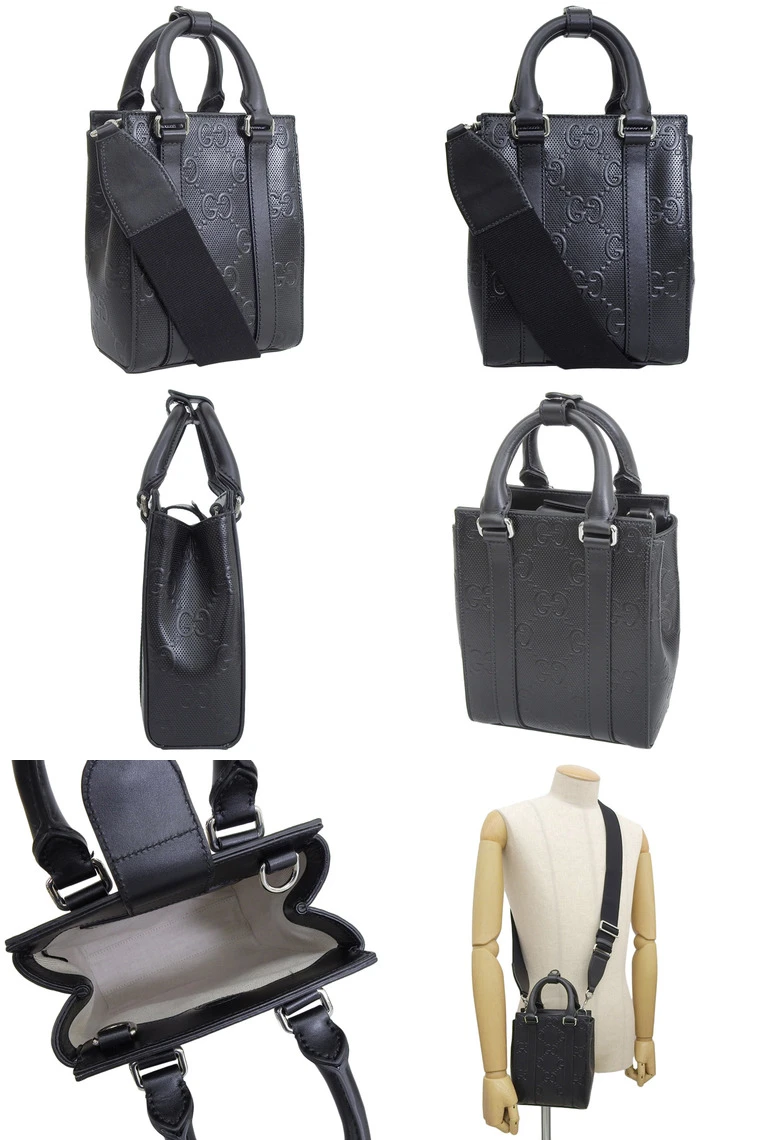 Gucci GG Embossed Mini Black Leather Tote Bag