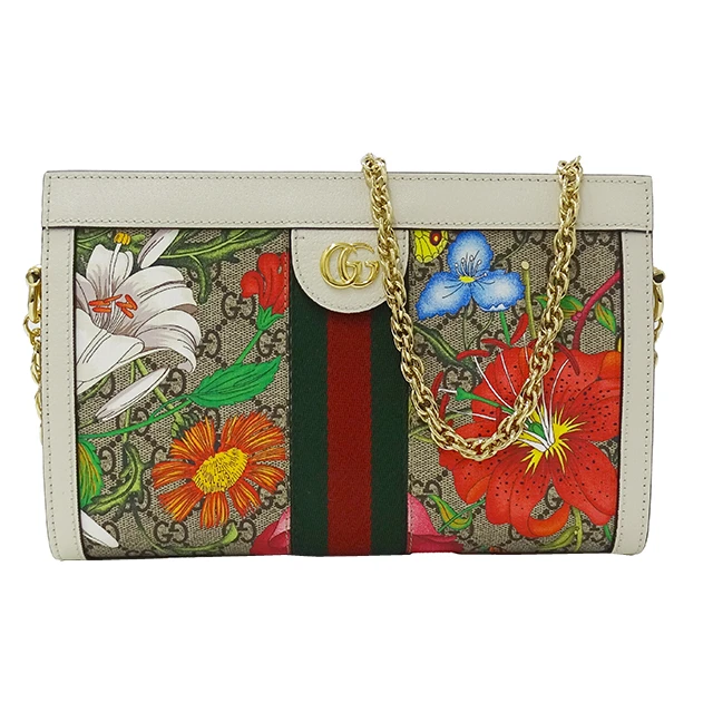 Gucci GG Supreme Canvas and Leather Small Ophidia Floral Chain Bag