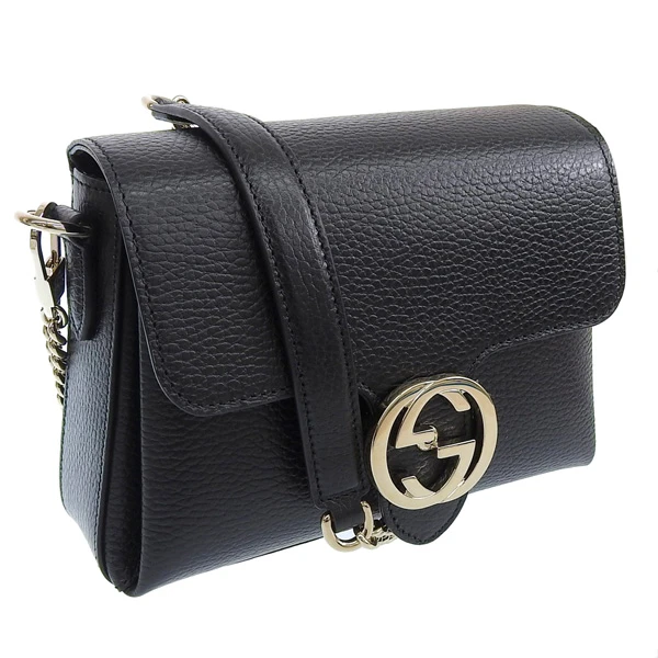Gucci Black Leather Interlocking G Chain Shoulder Bag