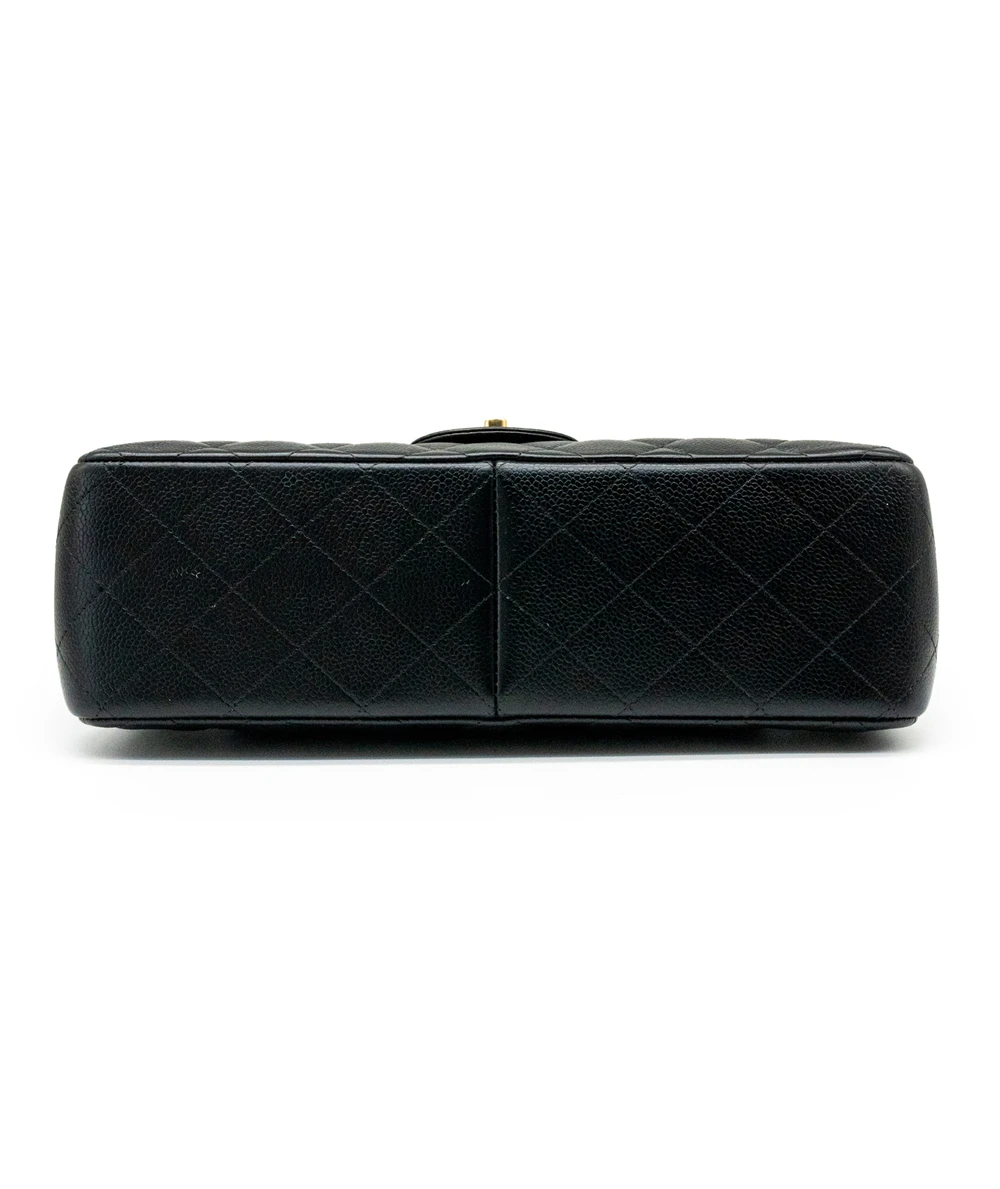 Chanel Black Double Flap Classic Jumbo Caviar Leather Handbag with Gold Hardware