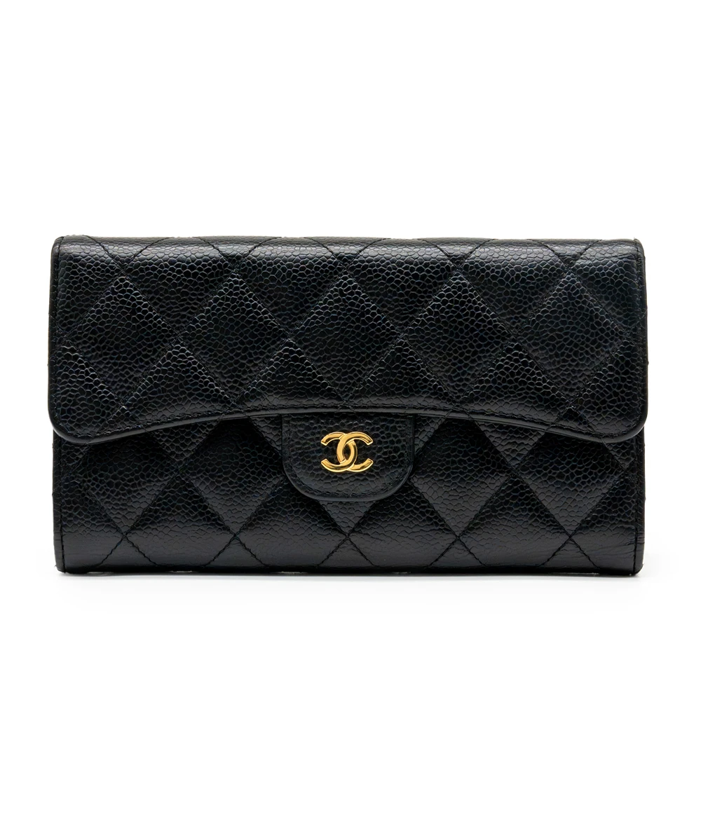 Chanel Black Quilted Caviar Leather Classic Flap Wallet