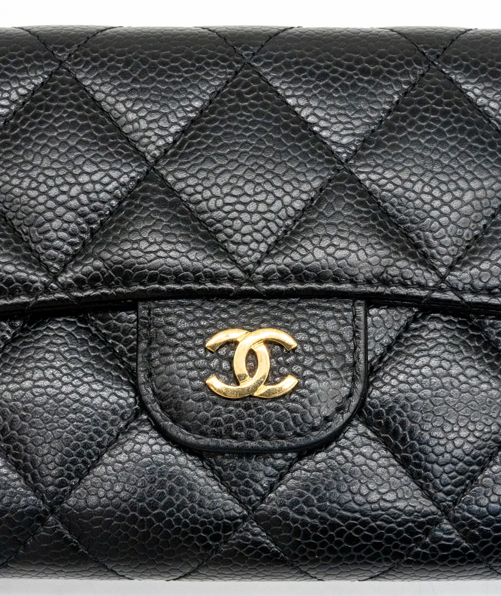 Chanel Black Quilted Caviar Leather Classic Flap Wallet